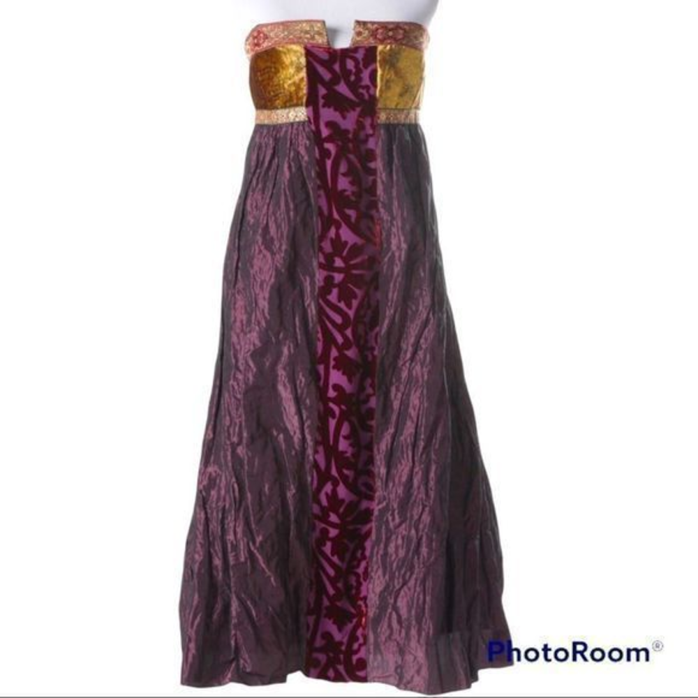 Nicole Miller crushed A velvet Indian inspired floral dark purple short dress 4‎